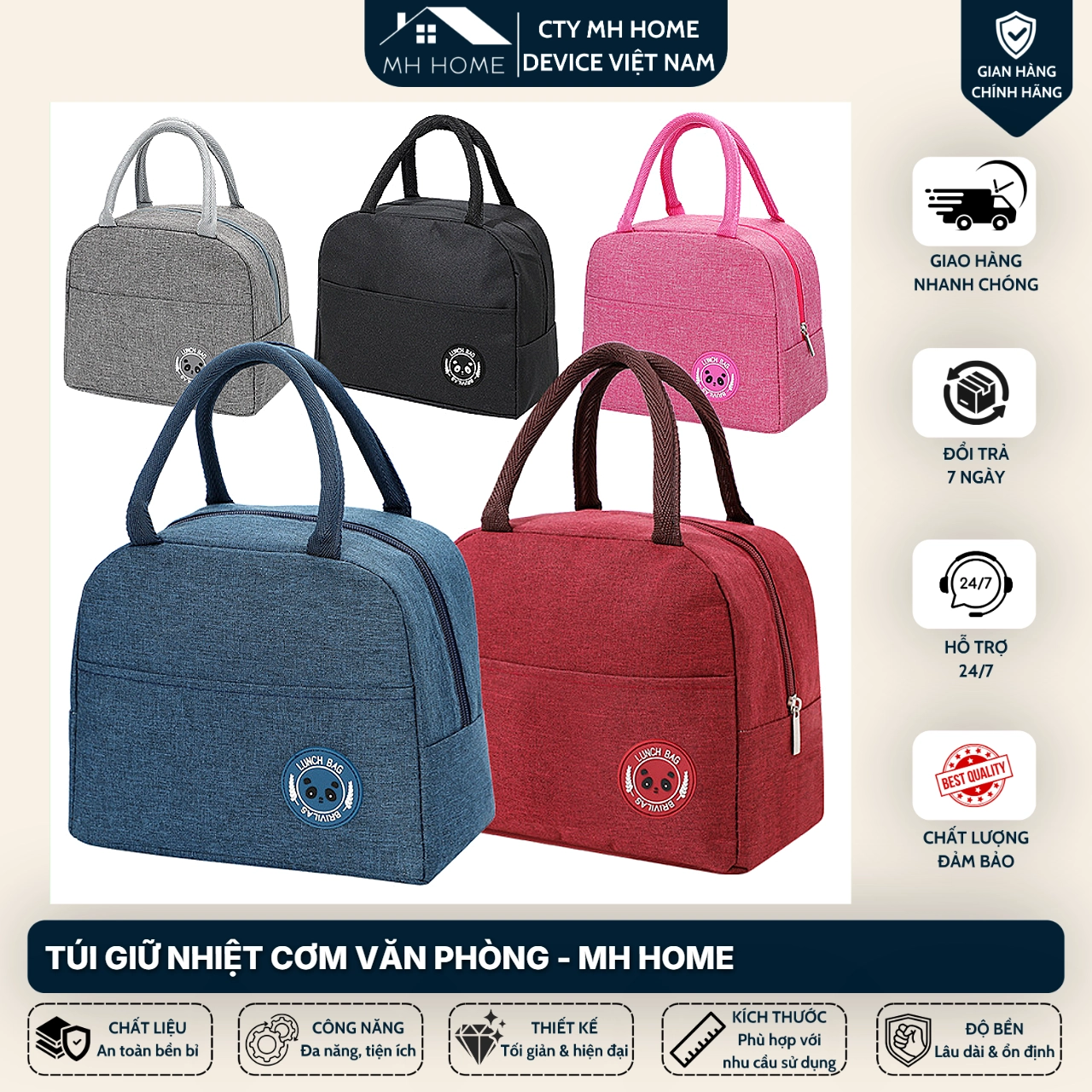 Túi Đựng Hộp Cơm Giữ Nhiệt Cao Cấp Lunch Bag Chống Thấm Nước  CHO DÂN VĂN PHÒNG- MH HOME